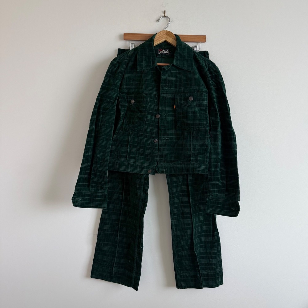 Vintage 70s Levi's Fresh Produce Men's Corduroy Plaid Bellbottom Set